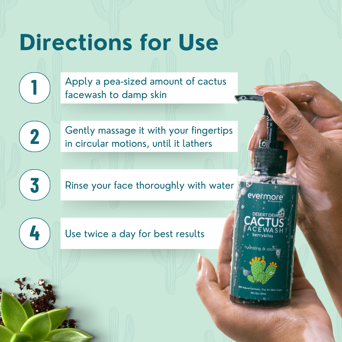 Evermore Cactus Face Wash with Mulberry Extract 98% Natural- 150ml.