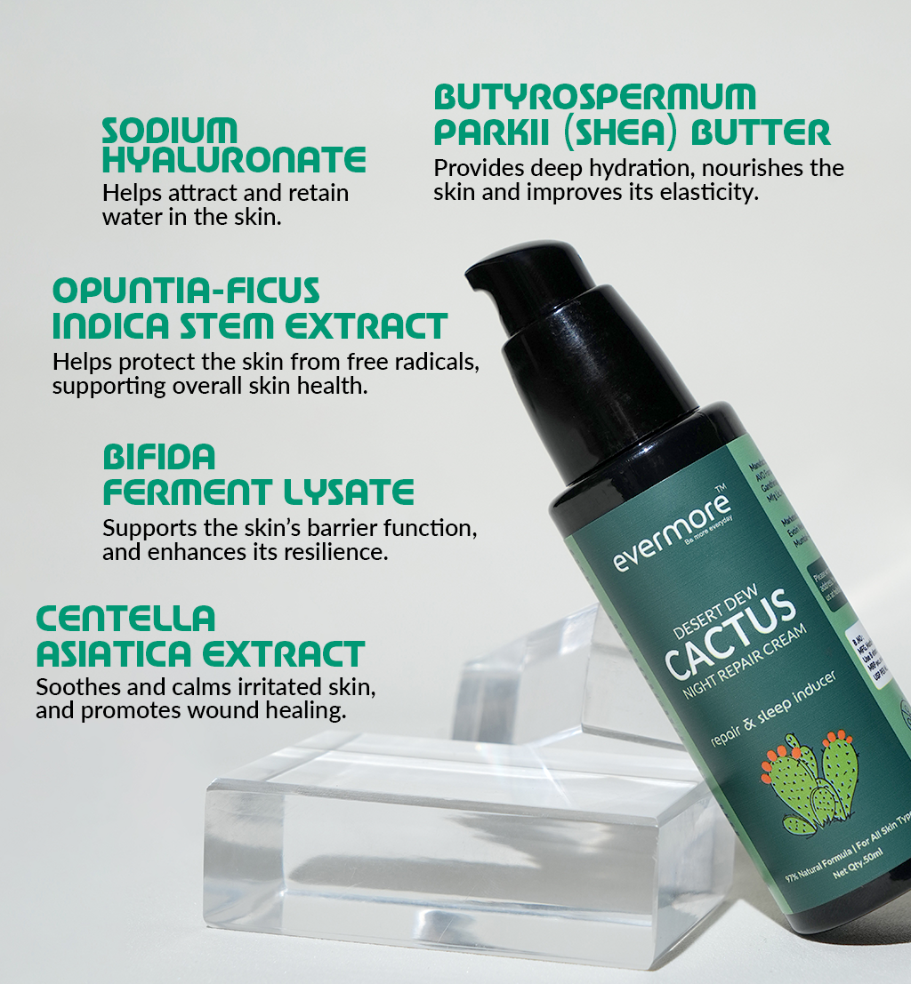 World’s First Indo-Mexican Blend of Gotu Kola and Cactus Extract Infused Night Repair Cream